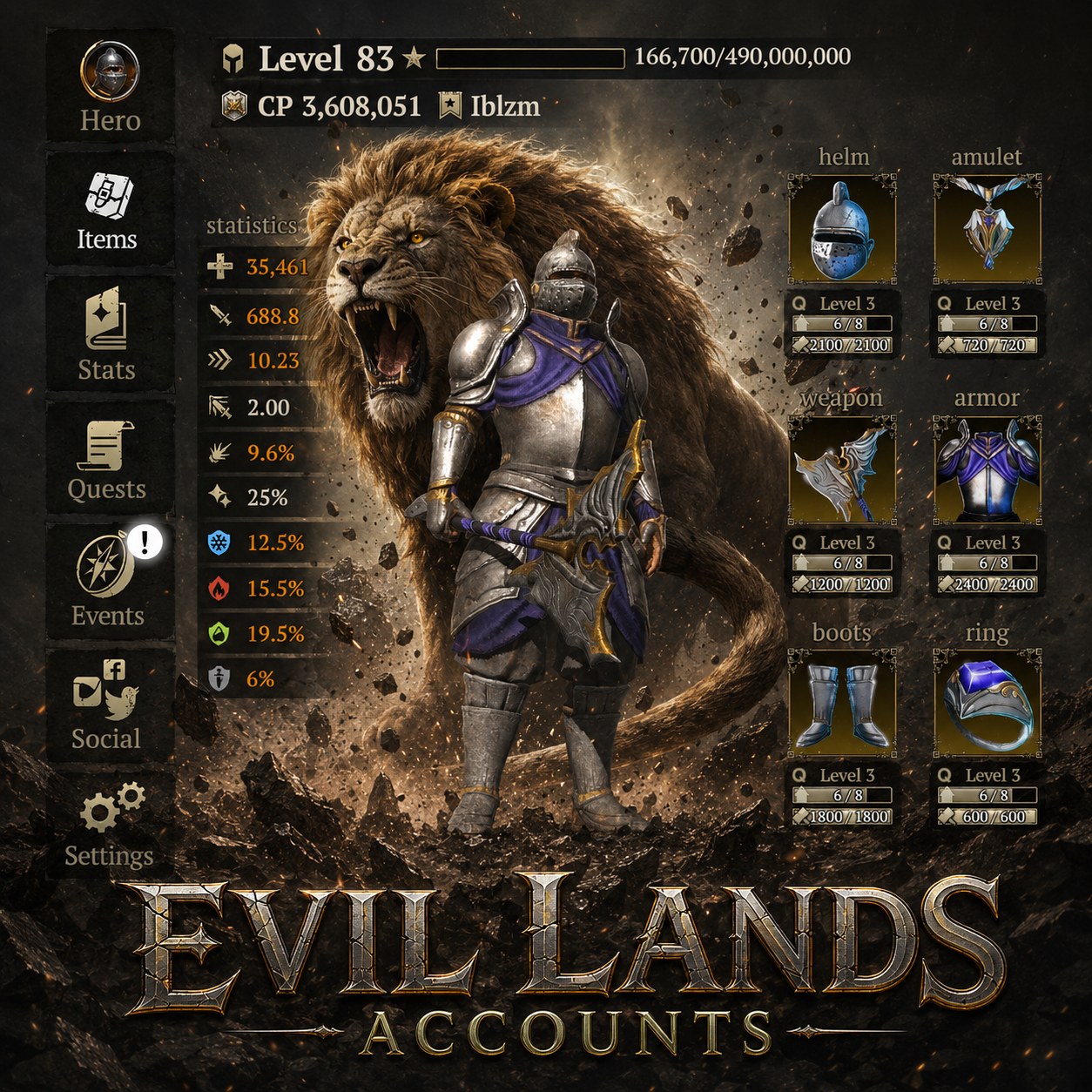 Warrior Account Lvl 83 — 3.6M CP